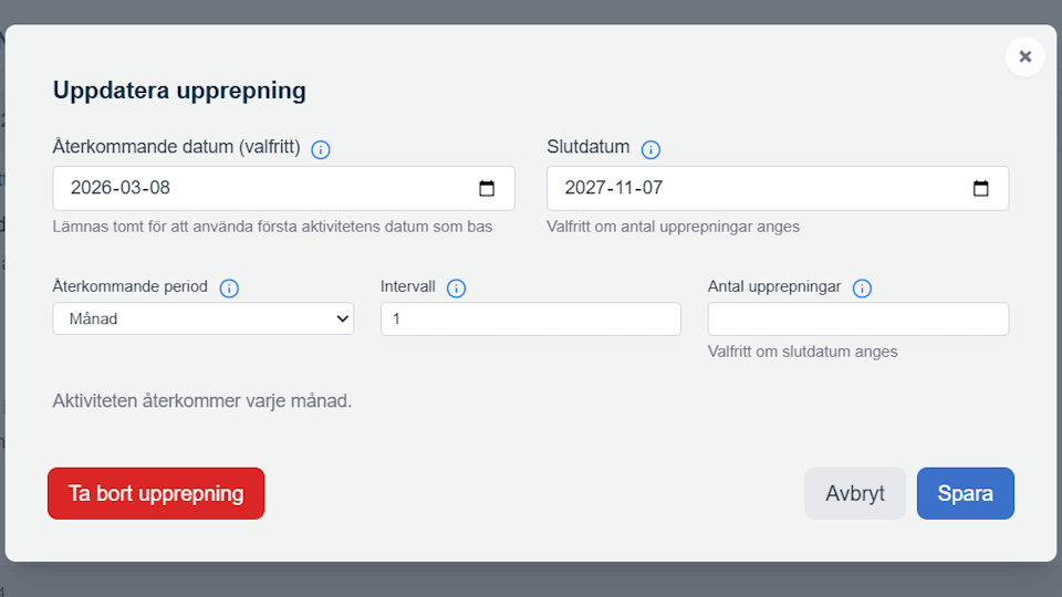Återkommande händelser och repetitioner